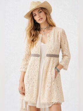 NIC+ZOE Lace Lightweight Jacket Over Coat Medium Cream